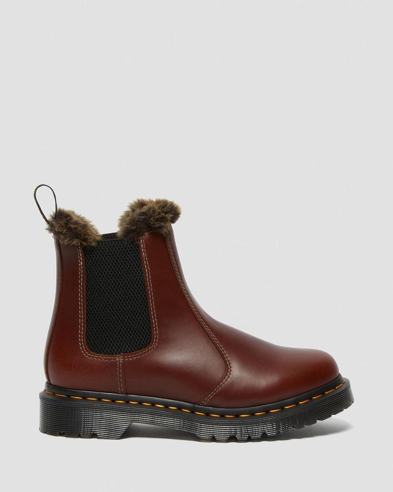 Women's Dr Martens 2976 Leonore Faux Fur Lined Chelsea Boots Brown | AU 109ILH